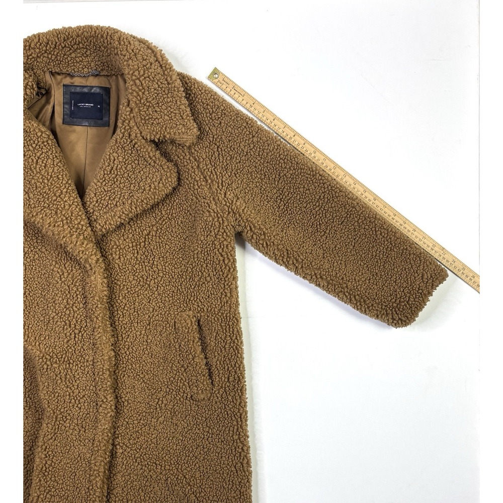 Lucky Brand Faux Fur Long Coat Women's XL Brown Teddy Sherpa - Picture 6 of 13